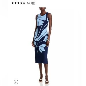 Tamara Sweater Dress fine knit exploded flower Blue Floral Dress Sz XS w stretch